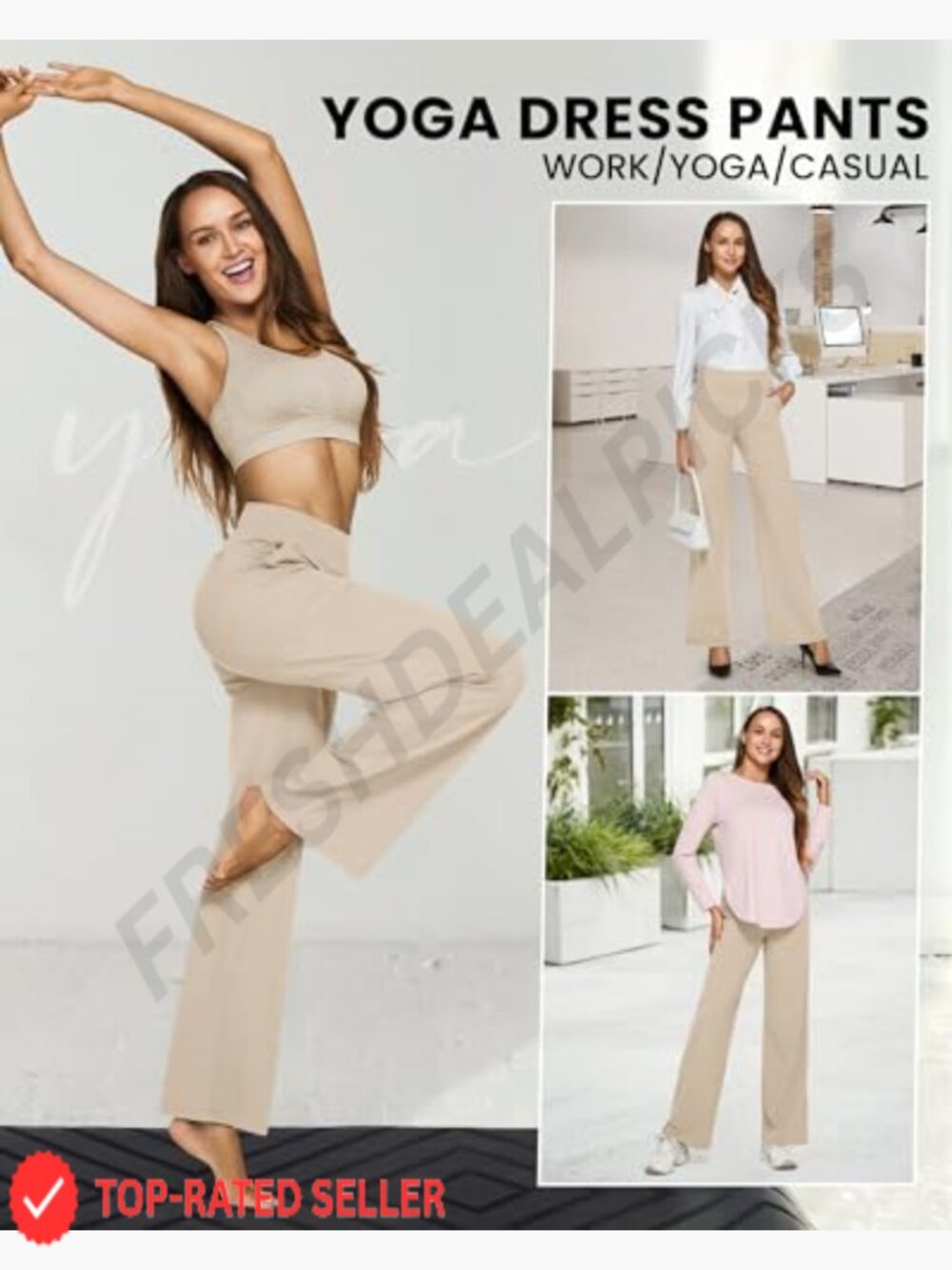 Wide Leg Yoga Pants High Waist Stretch Dress Casual Sweatpants with Pockets - Picture 5 of 7